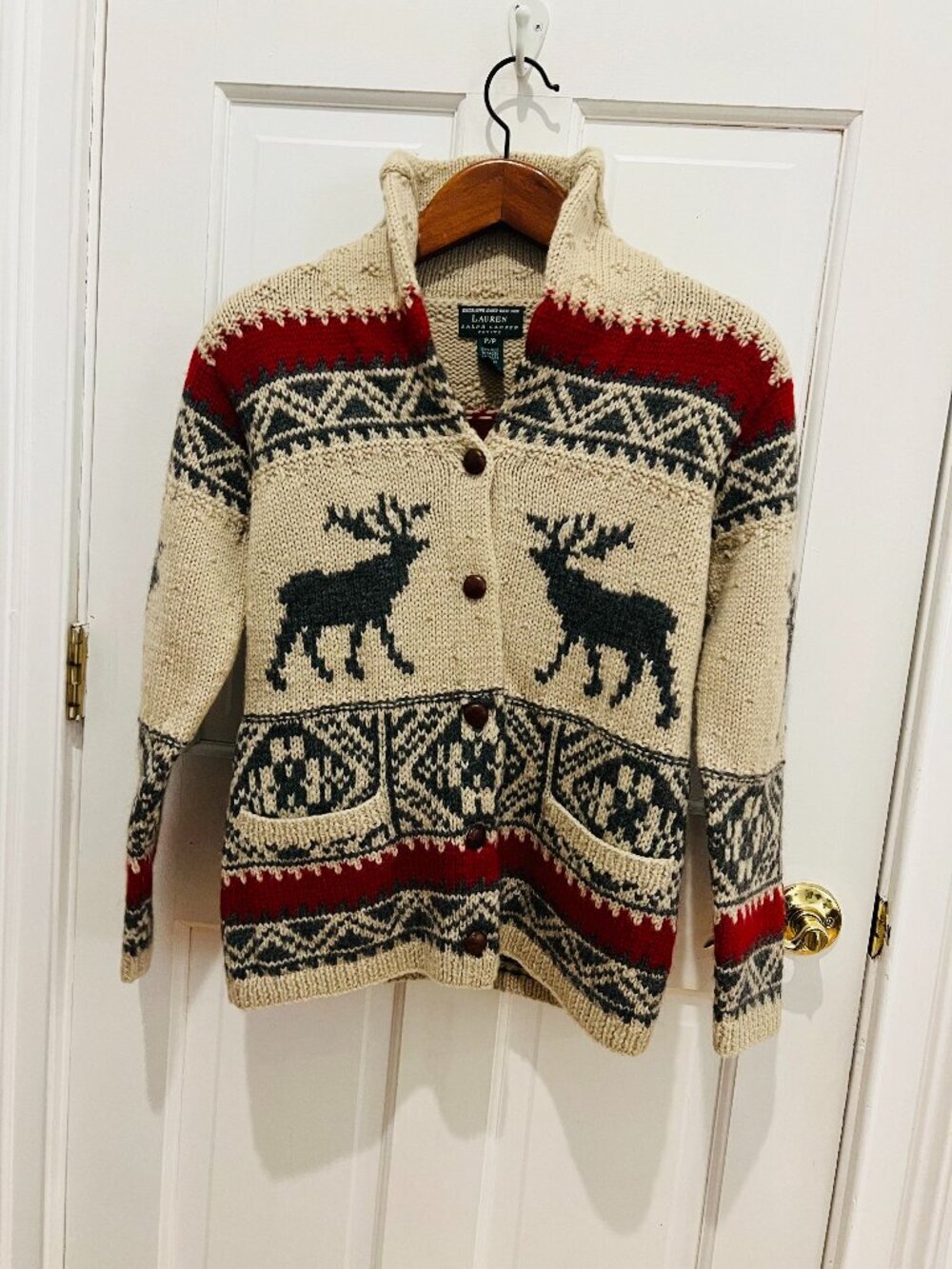 Vintage Lauren Ralph Lauren Hand Knit Wool Sweater Cardigan Size P/P - Picture 2 of 16